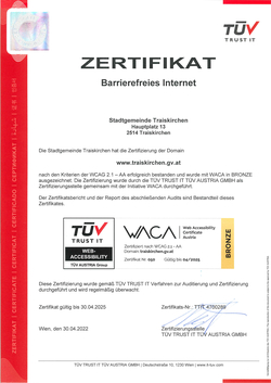 Zertifikat TÜV Austria - Barrierefreies Internet