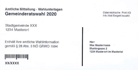 Wahlkarte: Gemeinderatswahl 2020.