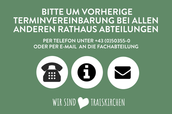 Grafik: Terminvereinbarung erforderlich bei allen Abteilungen. 
