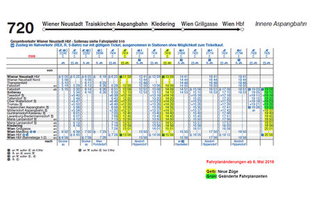 Der neue Fahrplan der Aspangbahn von Wr. Neustadt nach Wien.
