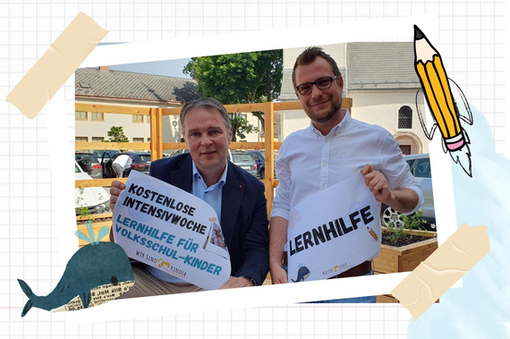 Bgm Andreas Babler und Schulstadtrat Clemens Zinnbauer präsentieren die Intensivwoche der Stadtgemeidne Traiskirchen